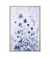 Blue flowers printed canvas picture natural frame
