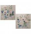 Set of 2 pictures wood canvas 80x80 cm flowers