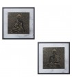 Set of 2 golden buddha wooden pictures 60x60 cm